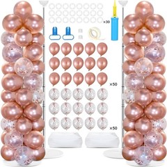 2 Sets Rose Gold Balloon Column Stand Kit with 100 Balloons Graduation Adjust…