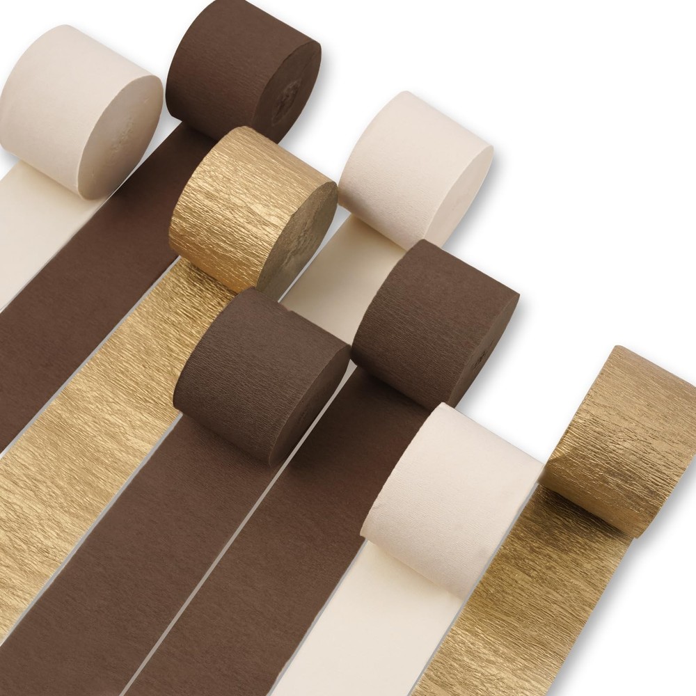 8 Rolls Crepe Paper Streamers Brown Gold Sand White Birthday Wedding 656 FT