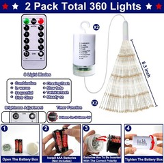 Patriotic Firework Lights 2-Pack 360 LED Red White Blue Remote Timer Outdoor