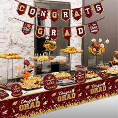 Maroon and Gold Graduation Party Tableware Kit for 24 Guests Class of 2024 Gr…