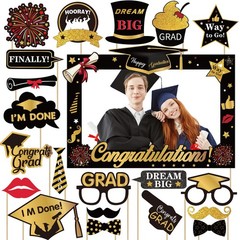 2026 Graduation Photo Booth Props, Black Gold Graduation Photo Prop Frame & G…