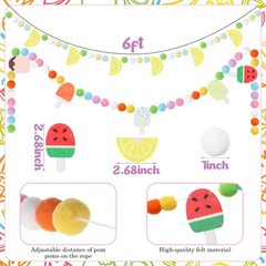 3 Pack Lemon Garland Decoration 6 ft Felt Summer Garland Colorful Fruit Ice P…