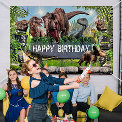 Dinosaur World Birthday Banner 5X3Ft Jungle Backdrop | Reusable & Waterproof