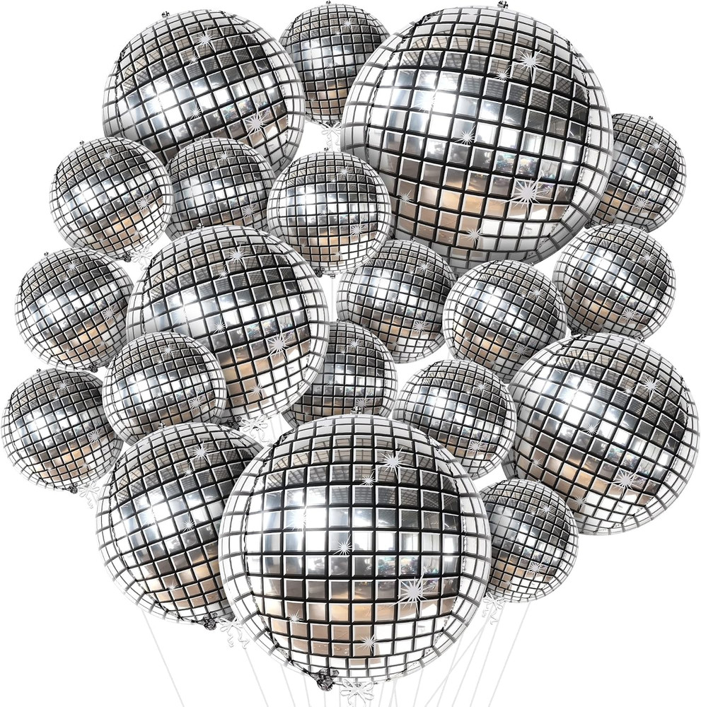 Katchon, Silver Disco Ball Balloons – 32 Inch, Pack of 20 | Shiny Disco Ball for