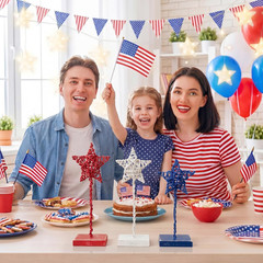 3 Pcs 4Th of July Decorations, Metal Wood Patriotic Centerpieces Table Decor Red