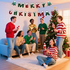 Buffalo Plaid Merry Christmas Tree Banner Garland Indoor Decorations Xmas Gift