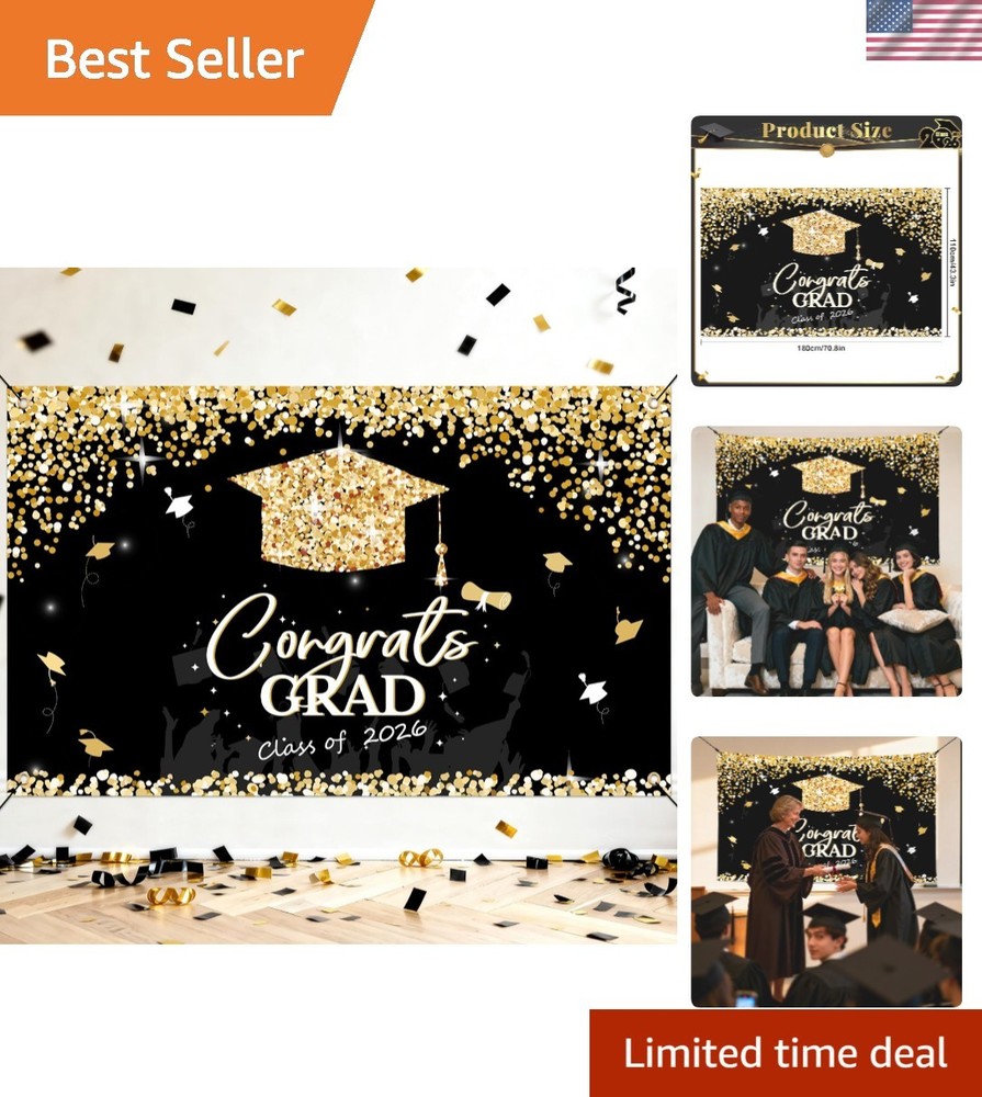 Graduation Decorations 2026 – Black and Gold Graduation Backdrop and Congrats…