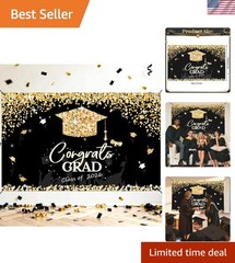 Graduation Decorations 2026 – Black and Gold Graduation Backdrop and Congrats…