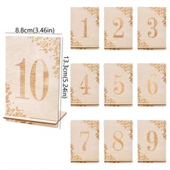 10pcs Wooden Table Numbers Rustic Table Signs with Base Holder Place Card Holder