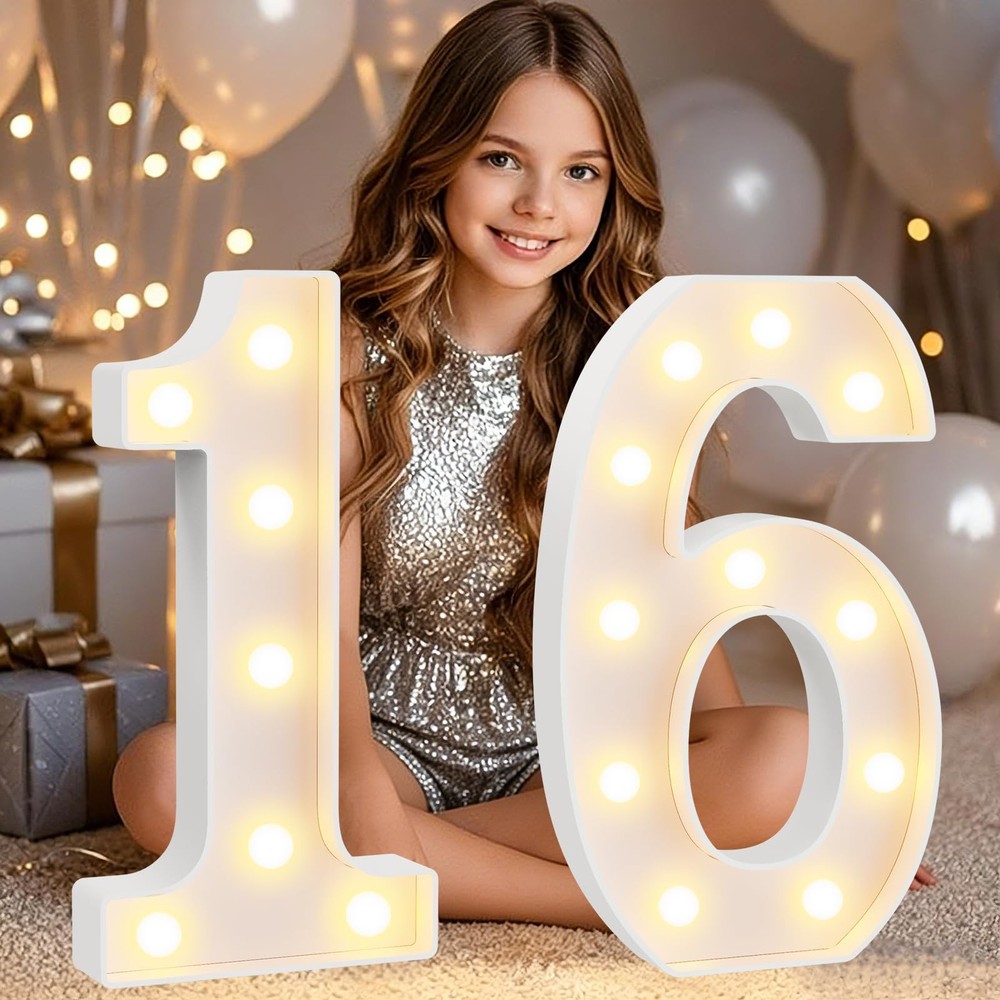 Pooqla 16th Birthday Decorations for Girls Boys, Large 12.6 in, Number 16