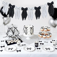 Black and White Polka Dot Bow Garland Banner, Fabric Bows Banner Decor | White B