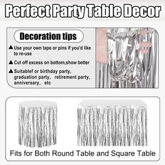 3 Pack 29×108 Inch Silver Foil Fringe Table Skirts Metallic Banner for Tinsel