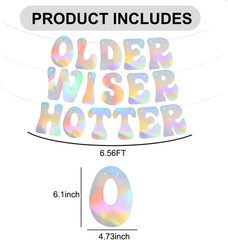 Iridescent Older Wiser Hotter Banner Pre-Strung Birthday Banner Decoration for 4