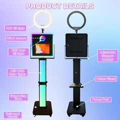 15.6″Touch Screen Photo Booth with RGB Ring Light Metal Selfie Station for Party