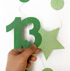 Green 13Th Birthday Decorations Number 13 Circle Dot Star Garland Glitter Stream