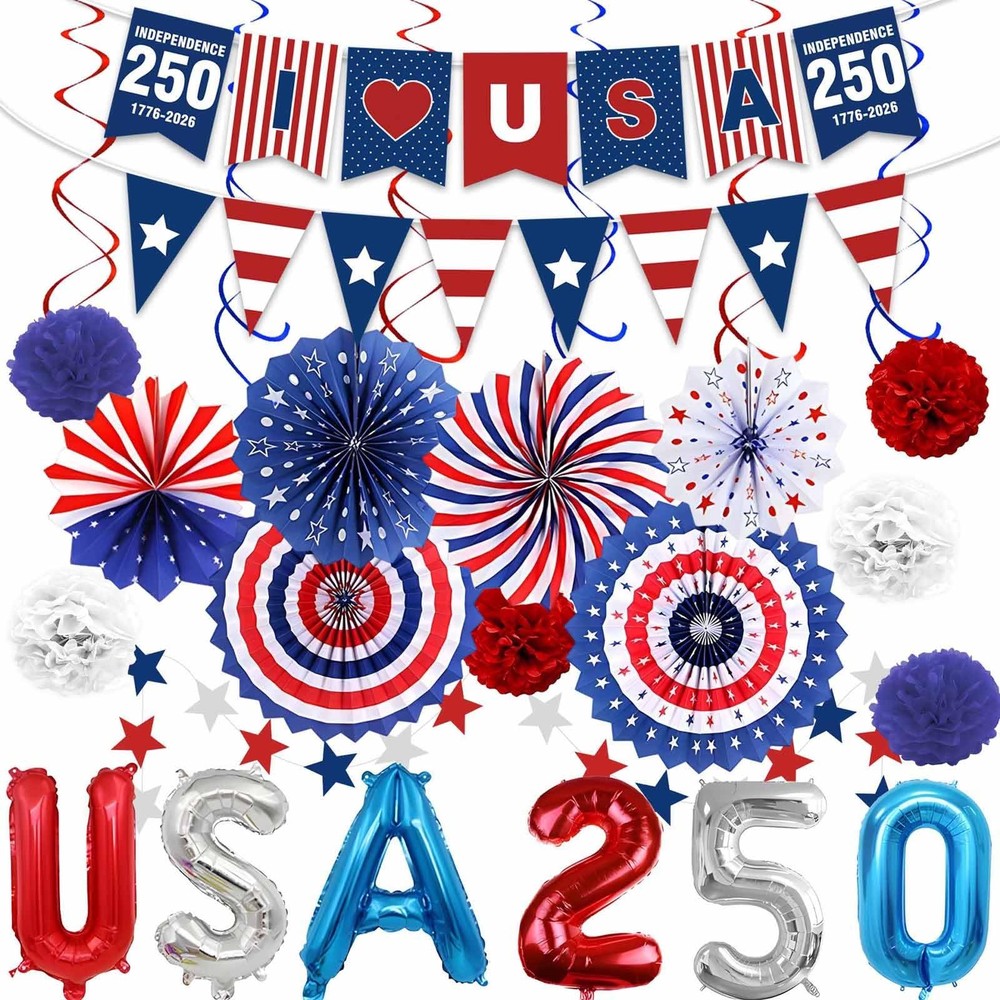 48Pcs 4th of July Decorations Set, Patriotic Party Supplies Include Bunting B…