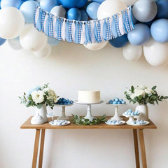 Blue and White Gingham Banner/Garland – First Birthday High Chair Banner,Gingham
