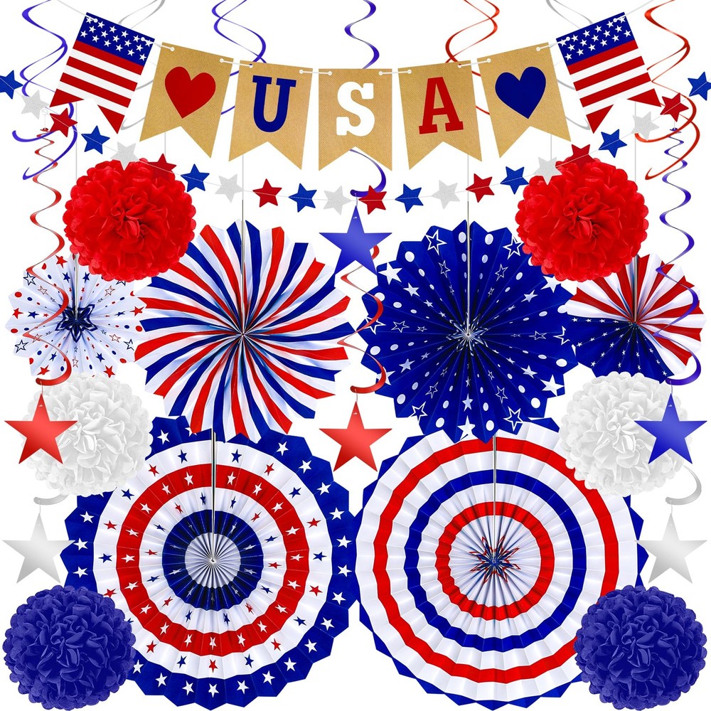 26 PCS 4th of July Decorations, 250th Memorial Day Red White Blue