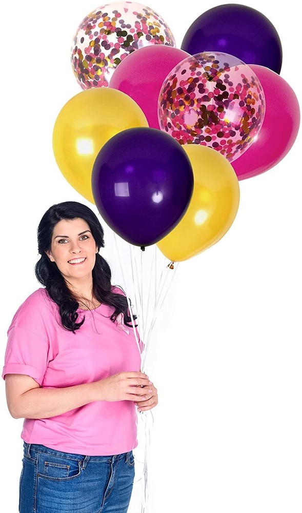 12 Inch Purple Gold Pink Confetti Balloons 42 Pack Gold Purple Balloons