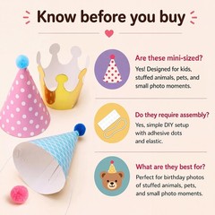 Mini Kids Birthday Party Hats, Assorted, DIY Assembly Required
