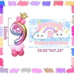 35 PCS On Cloud 9 Birthday Decoration for Girls – On Cloud 9 Backdrop, 32 inc…