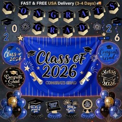 Class of 2026 Graduation 40pcs Party Decorations – Blue and Black Theme Set