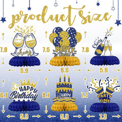 Blue and Gold Birthday Decorations – 12Pcs Honeycomb Table Centerpieces, Elegant