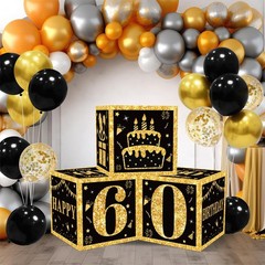 60th Birthday Decorations Boxes for Men- 3PCS Black Gold Happy 60th Birthday …