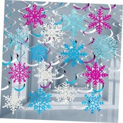 48Pcs Winter Snowflake Hanging Swirl Decorations 48 Piece Blue Purple Silver