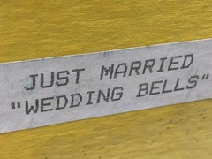 Metalized Banner 5» x 150 Yd Partial Roll Just Married Wedding Bells vintage