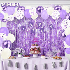 CIEHER 67PCS Purple Birthday Decorations Set – 2Pcs Foil Fringe Curtains Streame
