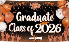 Weather-Resistant 2026 Graduation Banner – 72×44 Inch Orange and Black