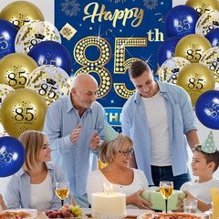 RUMIA 85th Birthday Party Decorations for Men Navy Blue Gold Happy Banner wit…