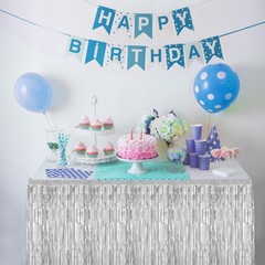2 Pack Metallic Foil Fringe Tinsel Table Skirts for Rectangle Tables Hotel