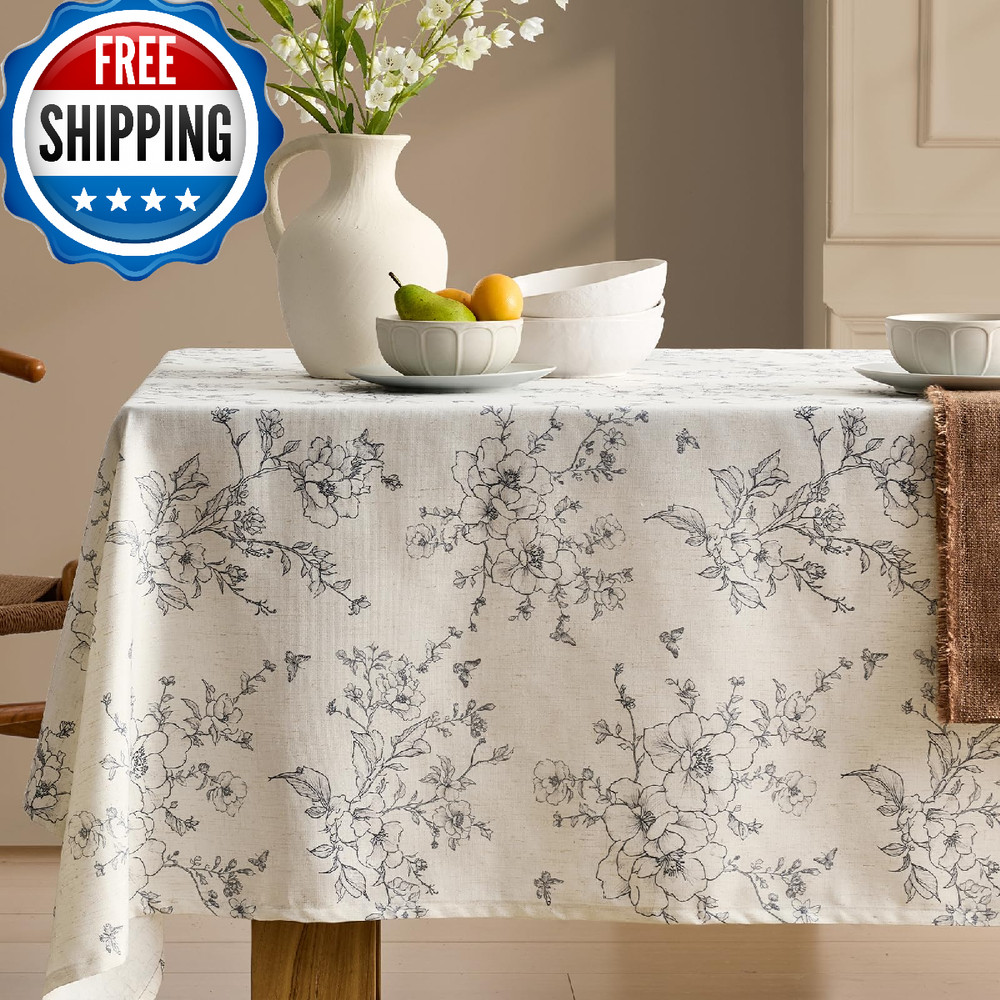 OMMATO Linen Floral Tablecloths Rectangular Farmhouse Vintage French Rustic Tabl