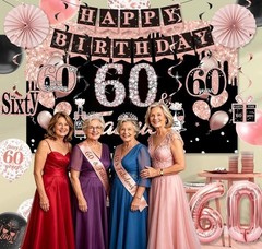 60Th Birthday Decorations for Women, 60Th Birthday Party Supplies Set Black Rose