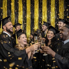 Stunning Black Gold Graduation Backdrop – 2 Foil Streamers for 2026 Parties