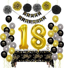18, 40, 50, 60 Birthday Decorations Black Gold/ Pink Party Pack Balloons Banners