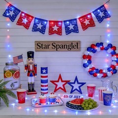 4 Pack Waterproof Red, White & Blue Fairy Lights – Perfect for 4th of July Decor
