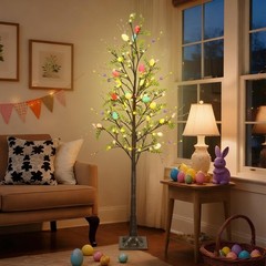 DR.DUDU 6FT Lighted Easter Tree with Timer, Large Easter Decorations for Home &