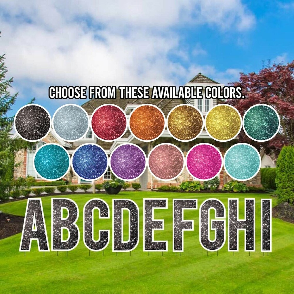 18” Sparkle Alphabet Yard Sign Letters, Bebas Font, 26pcs, 52 Stakes