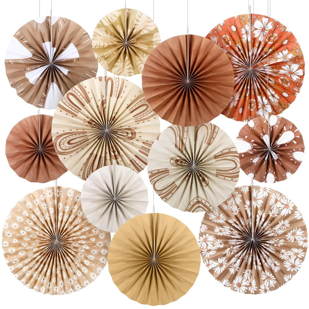 12 Pcs Boho Classroom Hanging Paper Fans 8» 12» 16» Boho Classroom Decorat…
