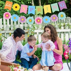 Hello Spring Banner Colorful Sun Flower Spring Party Banner Wildflower Garlan…