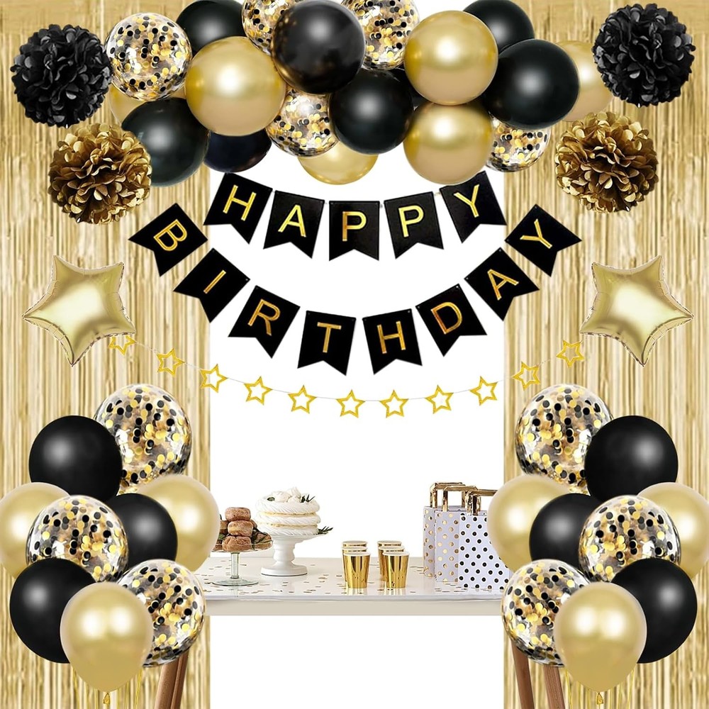 Gold and Black Party Decorations for Men Women Birthday Party Supplies
