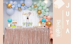 6ft Rose Gold Sequin Table Skirt Rectangle Round Table Cover for Party Wedding
