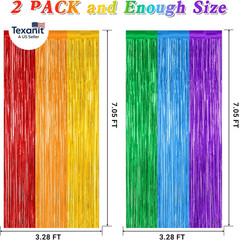 2 Pack Rainbow Backdrop Curtains, 3.28 FT X 7.05 FT Colofull Party Decorations,