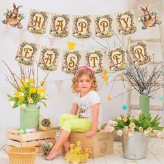 Happy Easter Banner Bunny Decorations for Indoor Outdoor Brown