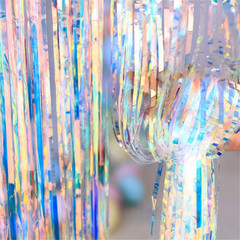3 Packs Foil Curtain Backdrop 9.8X3.28Ft Iridescent Metallic Tinsel Foil Fringe