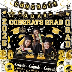 Class of 2026 Graduation Party Decorations Set, Black Gold Congrats Grad Banner