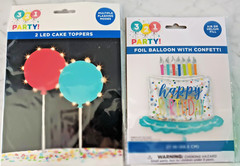 NEW 321 Party! Birthday Balloons LED CAKE TOPPER, HATS, NOTE BOOKS
